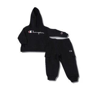 NWT Champion black embroidered logo hoodie & cargo jogger pants bundle set, 18M
